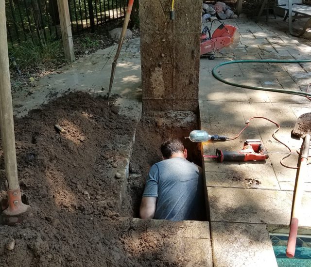 Digging in concrete deck for plumbing leak